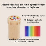 Jucarie Educativa Montessori din Lemn, 19 Piese, Flippy, Sortator cu Betisoare, Joc de Motricitate Fina pentru Copii,