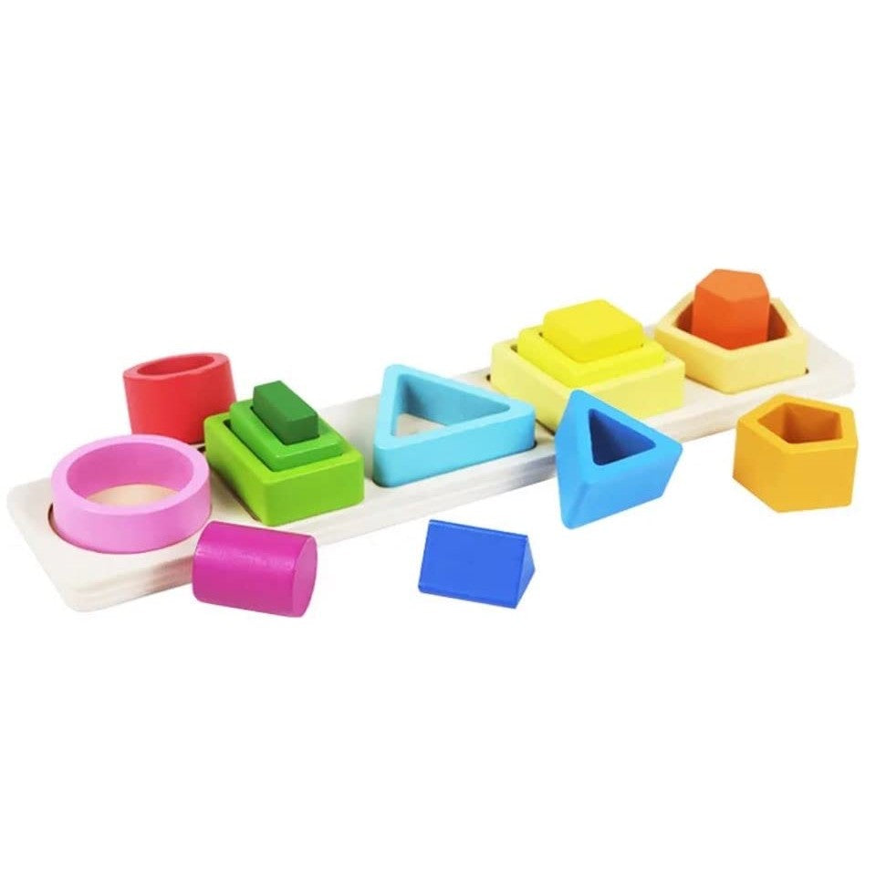 Jucarie Montessori din Lemn, Flippy, Tip Puzzle, cu 5 Forme Asimetrice, 15 Piese, Educativa, Interactiva, Creativa,