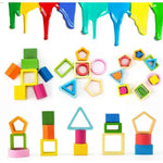 Jucarie Montessori din Lemn, Flippy, Tip Puzzle, cu 5 Forme Asimetrice, 15 Piese, Educativa, Interactiva, Creativa,
