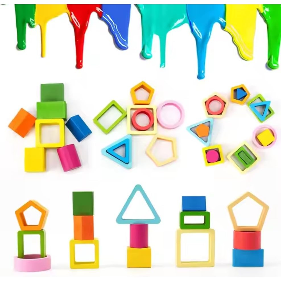 Jucarie Montessori din Lemn, Flippy, Tip Puzzle, cu 5 Forme Asimetrice, 15 Piese, Educativa, Interactiva, Creativa,