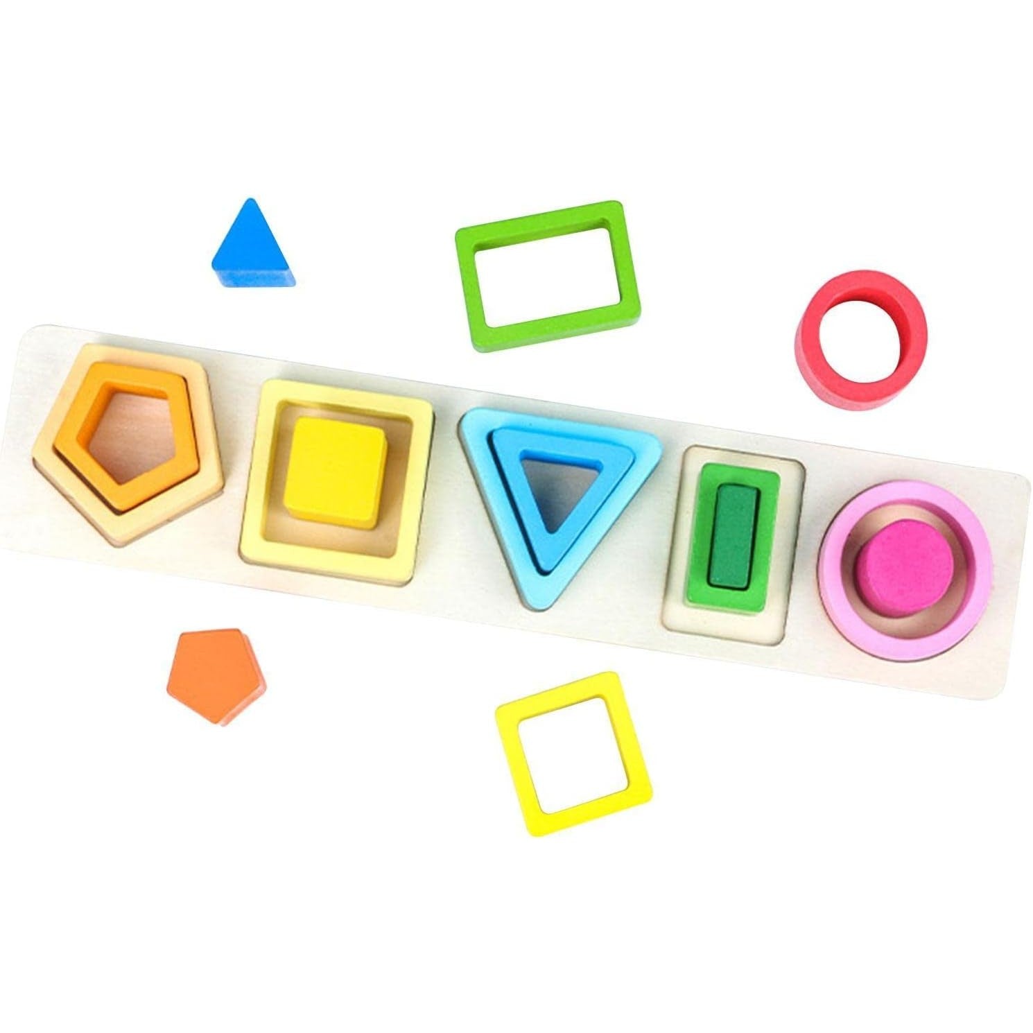 Jucarie Montessori din Lemn, Flippy, Tip Puzzle, cu 5 Forme Asimetrice, 15 Piese, Educativa, Interactiva, Creativa,