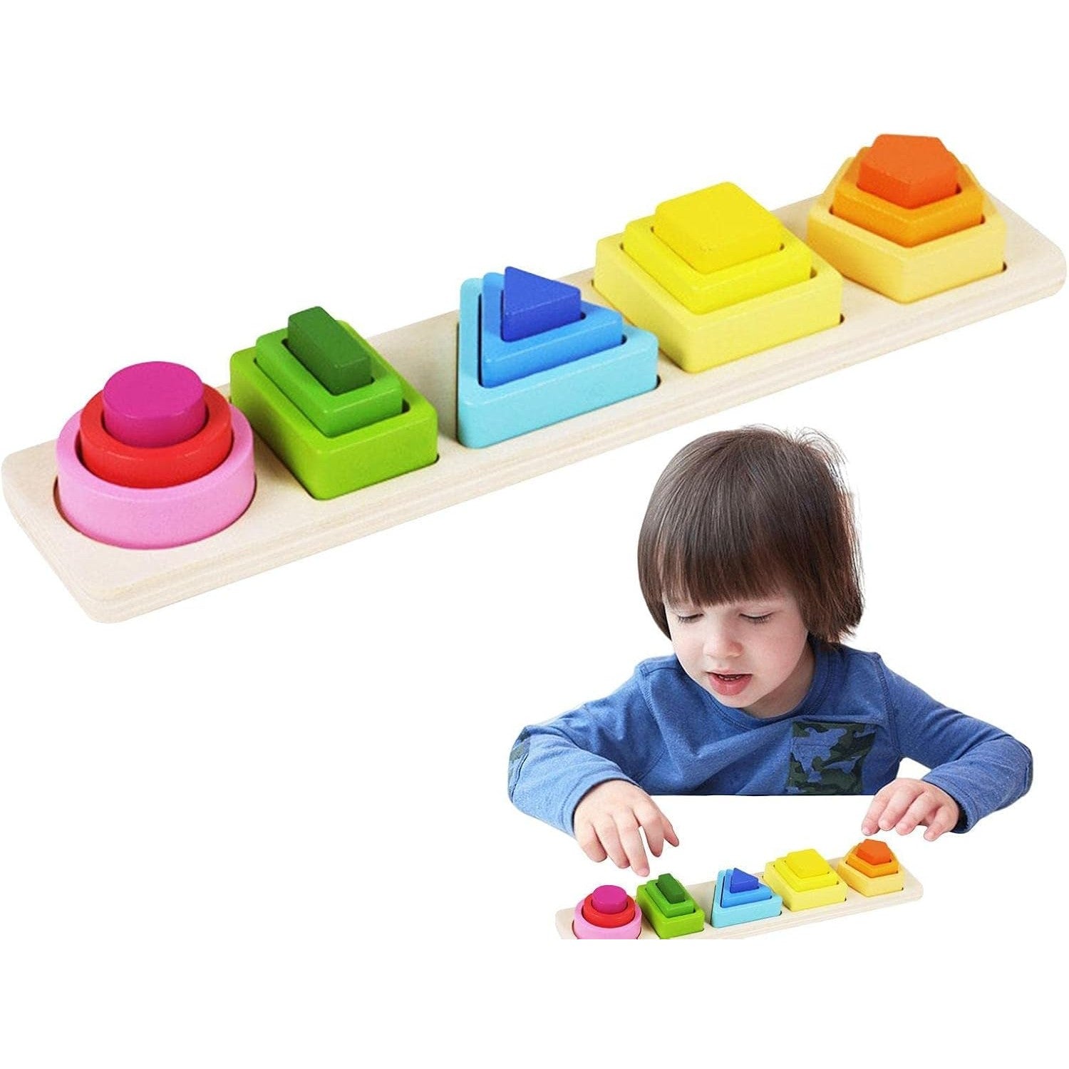 Jucarie Montessori din Lemn, Flippy, Tip Puzzle, cu 5 Forme Asimetrice, 15 Piese, Educativa, Interactiva, Creativa,