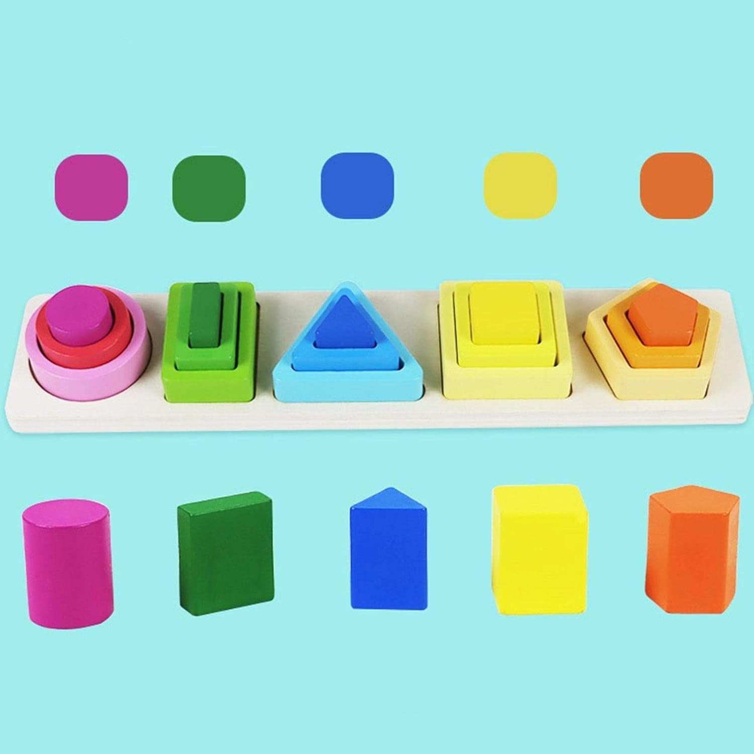 Jucarie Montessori din Lemn, Flippy, Tip Puzzle, cu 5 Forme Asimetrice, 15 Piese, Educativa, Interactiva, Creativa,