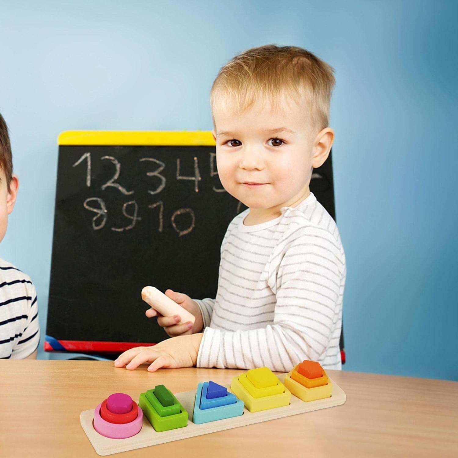 Jucarie Montessori din Lemn, Flippy, Tip Puzzle, cu 5 Forme Asimetrice, 15 Piese, Educativa, Interactiva, Creativa,