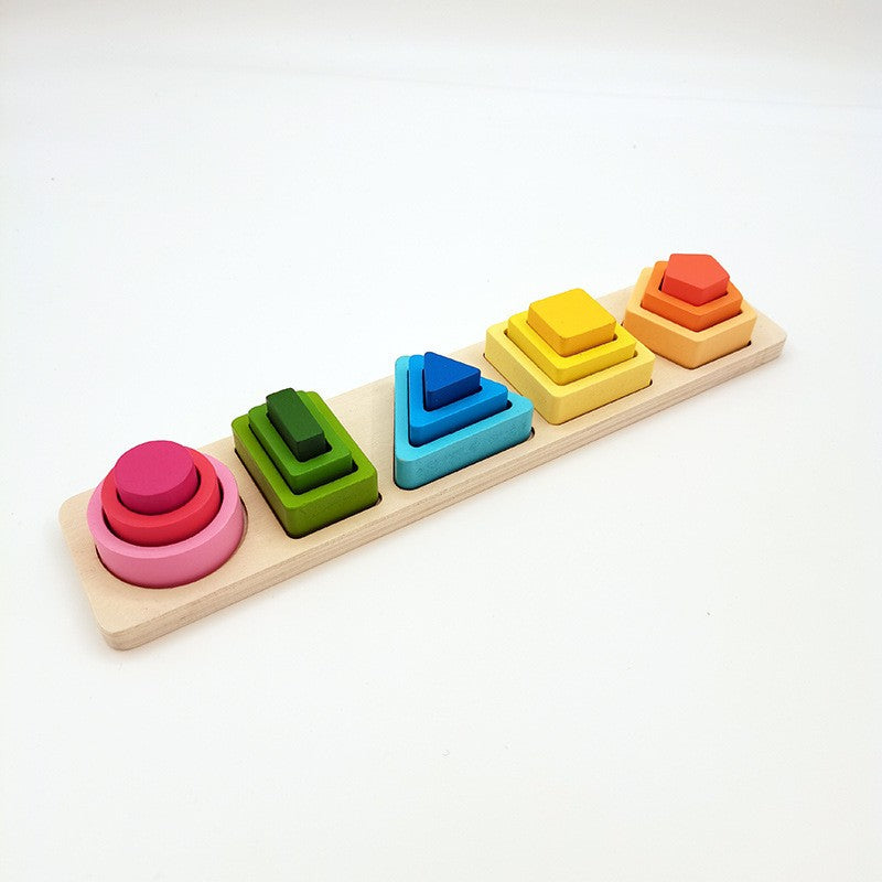 Jucarie Montessori din Lemn, Flippy, Tip Puzzle, cu 5 Forme Asimetrice, 15 Piese, Educativa, Interactiva, Creativa,