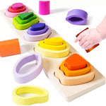 Jucarie Montessori din Lemn, Flippy, Tip Puzzle, cu 5 Forme Asimetrice, 15 Piese, Model Fructe, Educativa, Interactiva,
