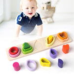 Jucarie Montessori din Lemn, Flippy, Tip Puzzle, cu 5 Forme Asimetrice, 15 Piese, Model Fructe, Educativa, Interactiva,