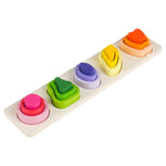 Jucarie Montessori din Lemn, Flippy, Tip Puzzle, cu 5 Forme Asimetrice, 15 Piese, Model Fructe, Educativa, Interactiva,
