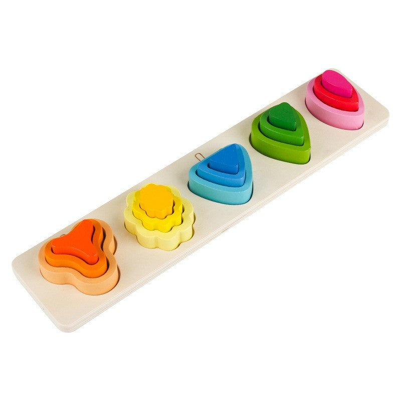 Jucarie Montessori din Lemn, Flippy, Tip Puzzle, cu 5 Forme Asimetrice, 15 Piese, Educativa, Interactiva, Creativa,