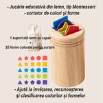 Jucarie Educativa Montessori din Lemn, 28 Piese, Flippy, Sortator cu Forme Geometrice, Joc de Motricitate Fina pentru