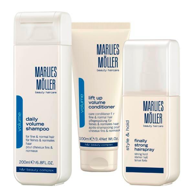 Xmas Set Set Marlies Moller: Lift-Up, Hair Conditioner, For Volume, 100 ml + Finally Strong, Hair Spray, For Styling, Strong Hold, 125 ml + Daily Volume, Hair Shampoo, 200 ml - Olmarkt