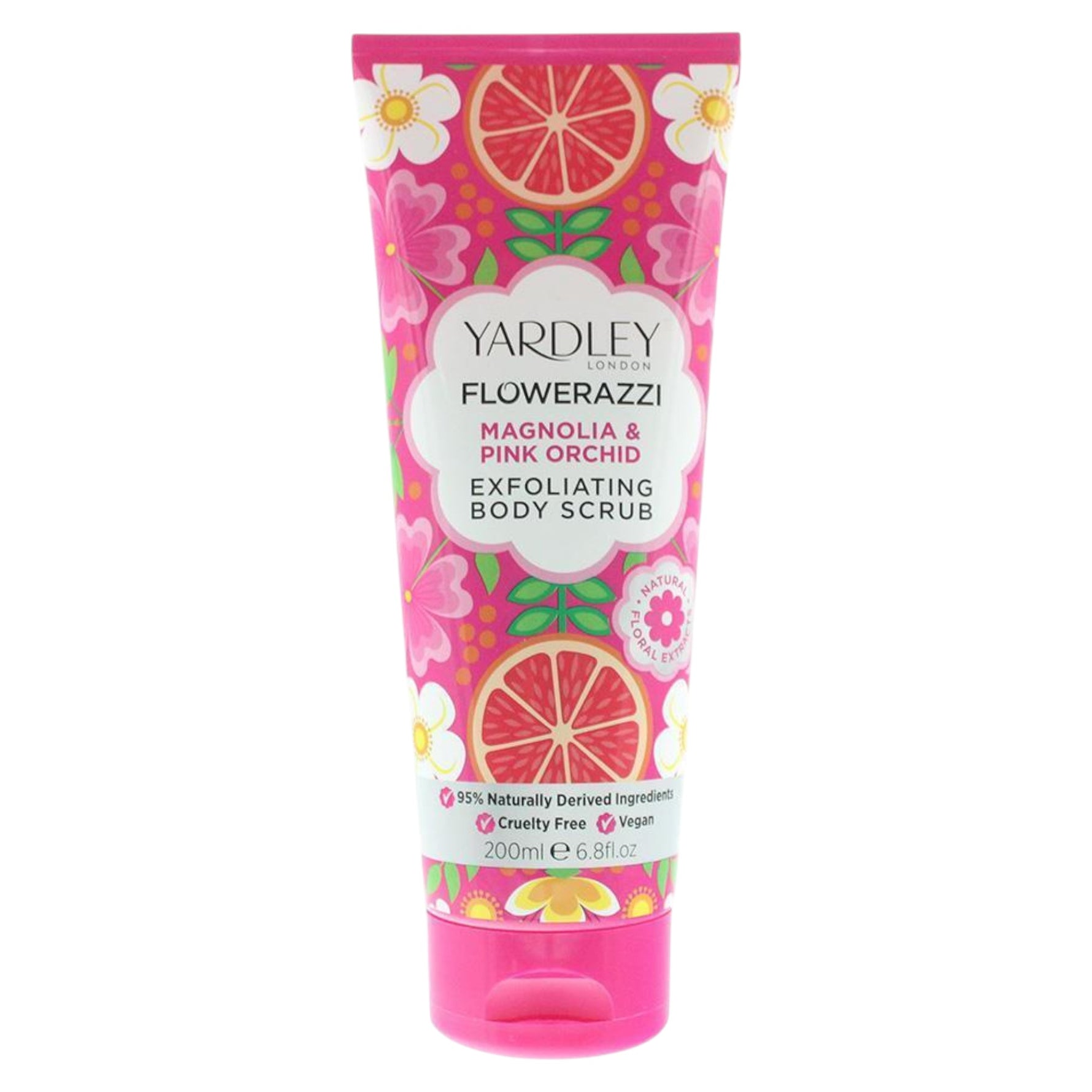 Yardley, Flowerazzi Magnolia & Pink Orchid, Exfoliere, Exfoliant pentru corp, 200 ml