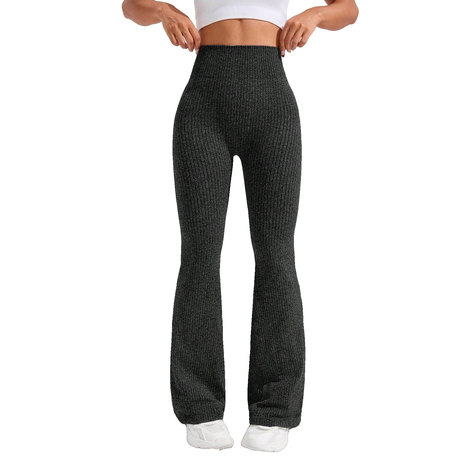 Pantaloni Sport de Dama, Flippy, pentru Yoga, Talie Inalta, Evazati, Tricotati, Negru, Marime L