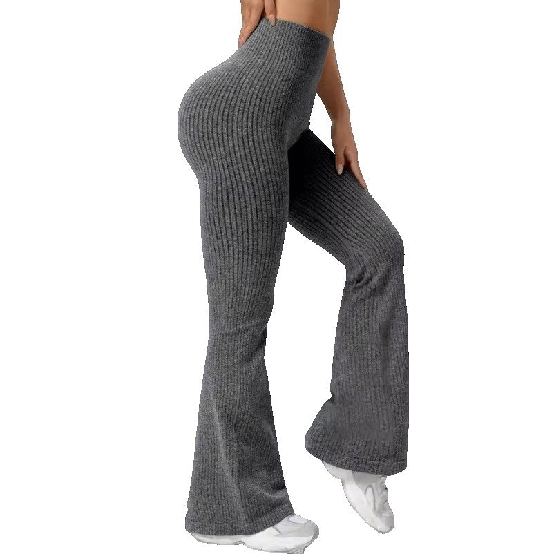 Pantaloni Sport de Dama, Flippy, pentru Yoga, Talie Inalta, Evazati, Tricotati, Gri Inchis, Marime XS