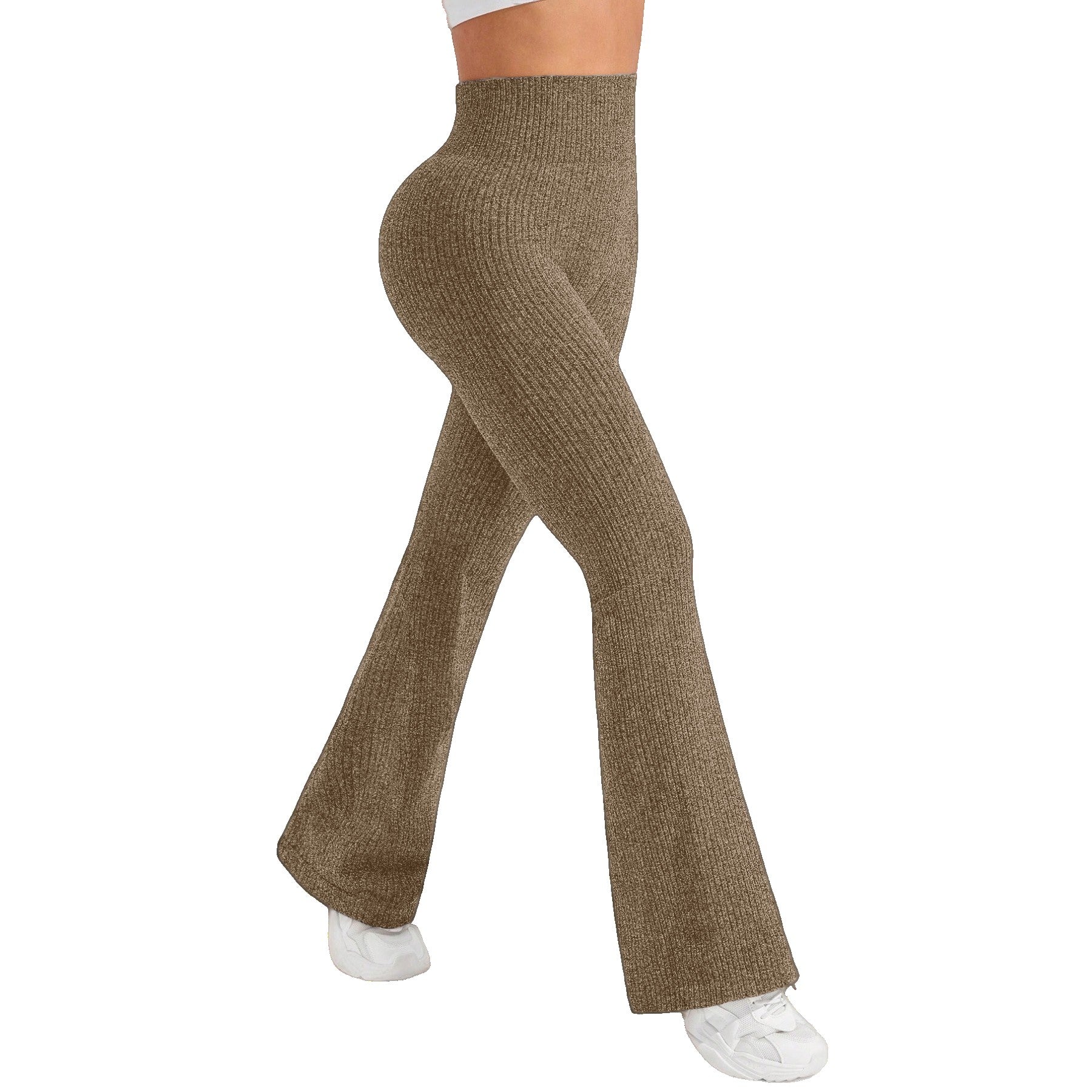 Pantaloni Sport de Dama, Flippy, pentru Yoga, Talie Inalta, Evazati, Tricotati, Khaki, Marime M