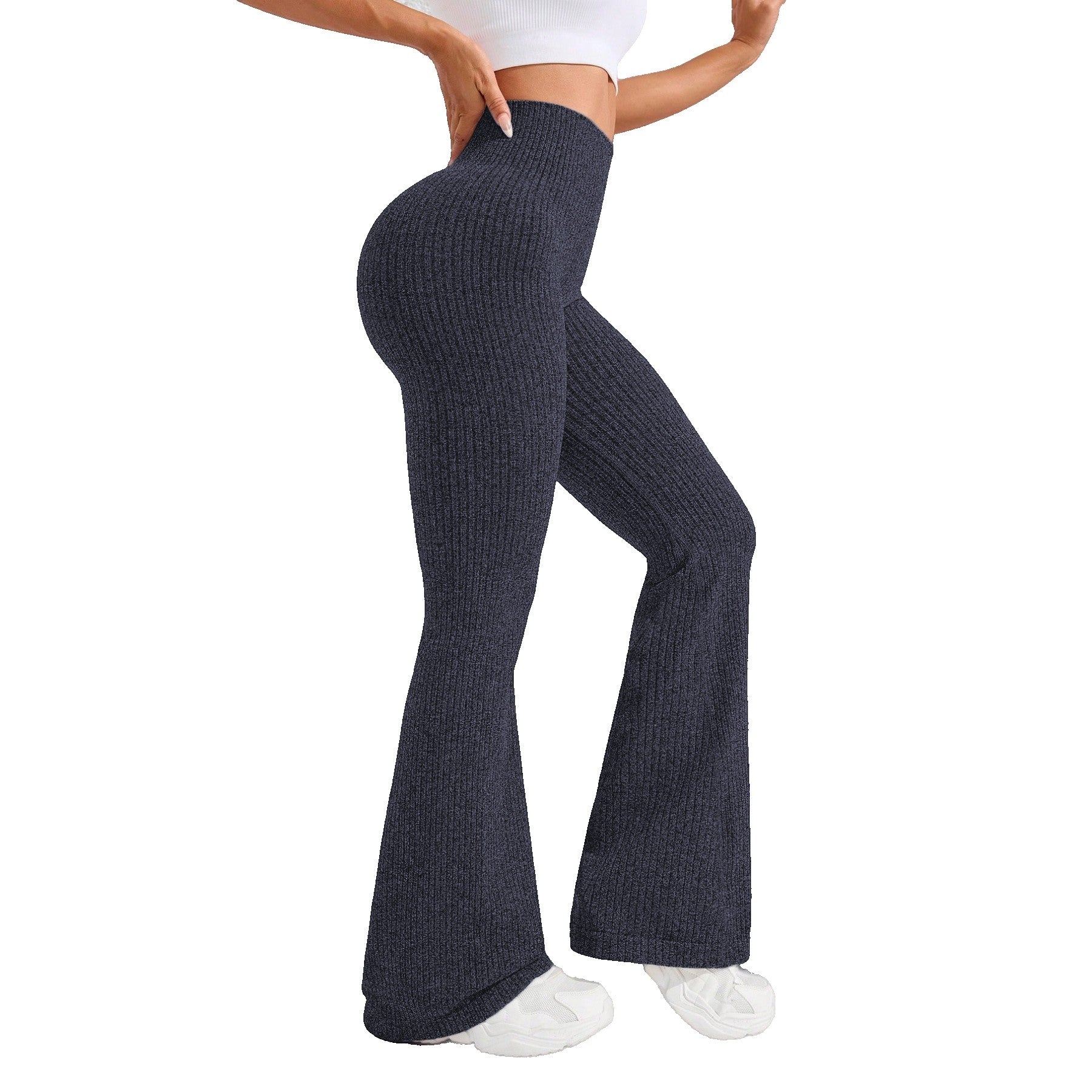 Pantaloni Sport de Dama, Flippy, pentru Yoga, Talie Inalta, Evazati, Tricotati, Albastru Marin, Marime M
