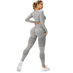 Costum Sport de Dama, Flippy, pentru Yoga, Talie Inalta, Top Scurt, Elastic, Gri, Marime S