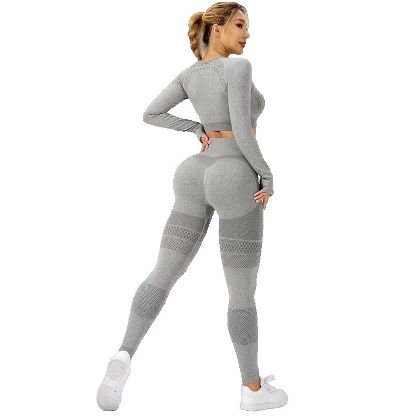 Costum Sport de Dama, Flippy, pentru Yoga, Talie Inalta, Top Scurt, Elastic, Gri, Marime S