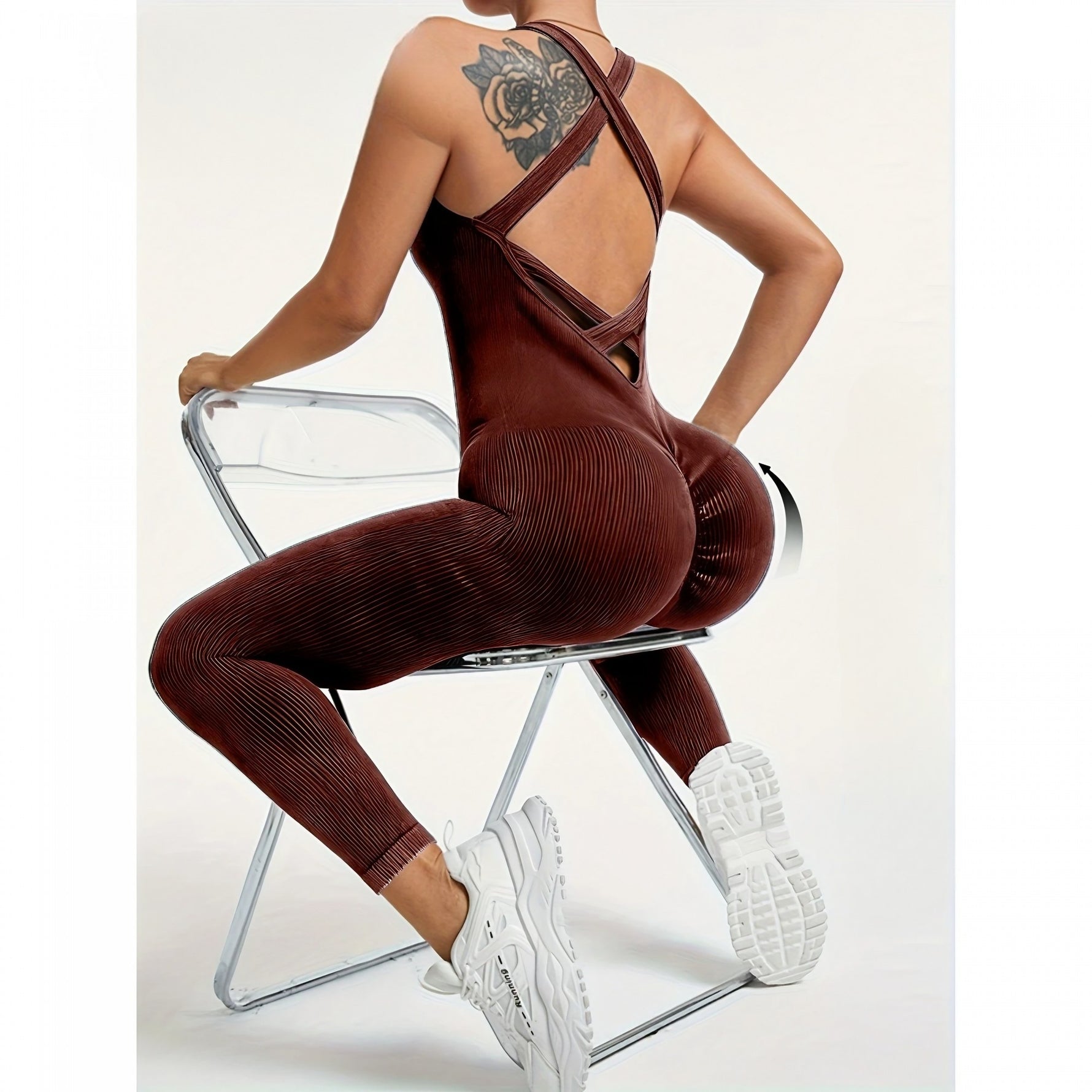 Costum Sport de Dama, Flippy, One Piece, pentru Yoga, Elastic, Fara Cusaturi, Maro Inchis, Marime S