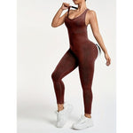 Costum Sport de Dama, Flippy, One Piece, pentru Yoga, Elastic, Fara Cusaturi, Maro Inchis, Marime S