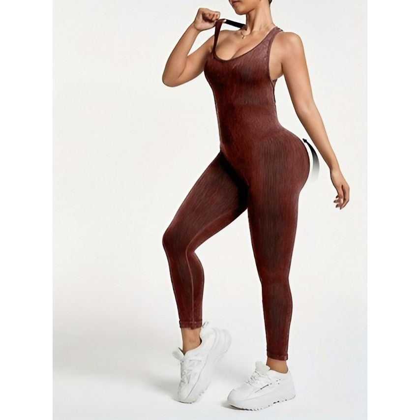 Costum Sport de Dama, Flippy, One Piece, pentru Yoga, Elastic, Fara Cusaturi, Maro Inchis, Marime S